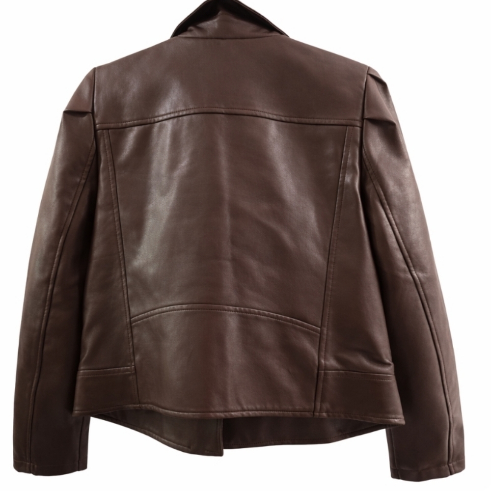 Landry | Dark Brown Faux Leather Silver Zipper Jacket - Picture 9 of 10